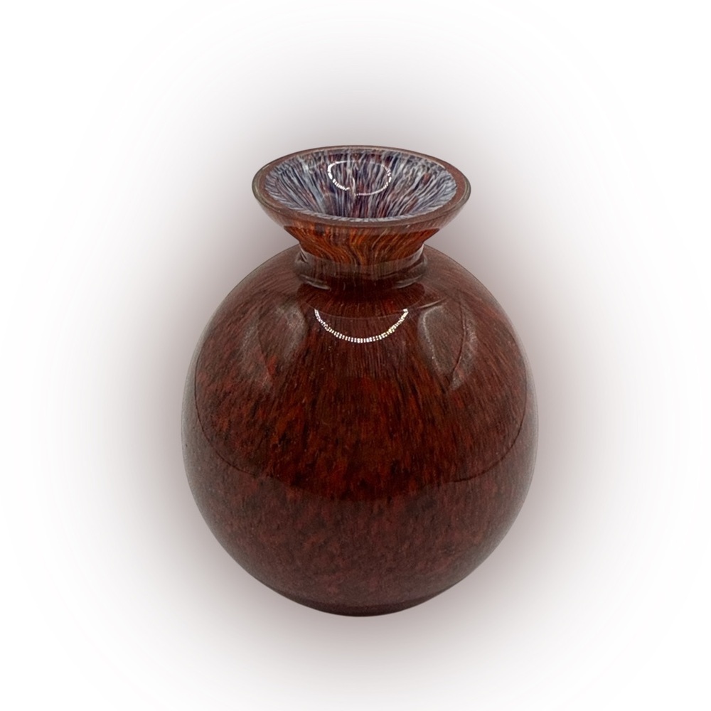 Vintage Splatter Vase Cased Blown Glass Round Globe Swirl 5” Decor MCM